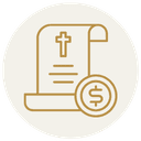Icono de documento con cruz y moneda para auxilio de gastos funerarios